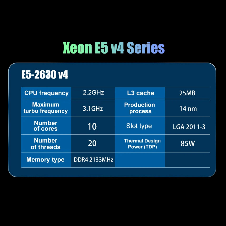 Used Original Intel Xeon E5 2630 V4 E5-2630V4 Processor SR2R7 2.2GHz 10-Cores 25M LGA 2011-3 Xeon V4 Series CPU