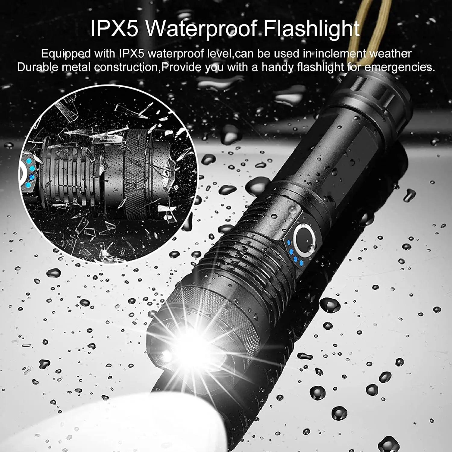 KENSUN High Power XHP70 Rechargeable Led Flashlight 4 Core Torch Zoom Usb Hand Lantern For Camping, Outdoor & Emergency Use 