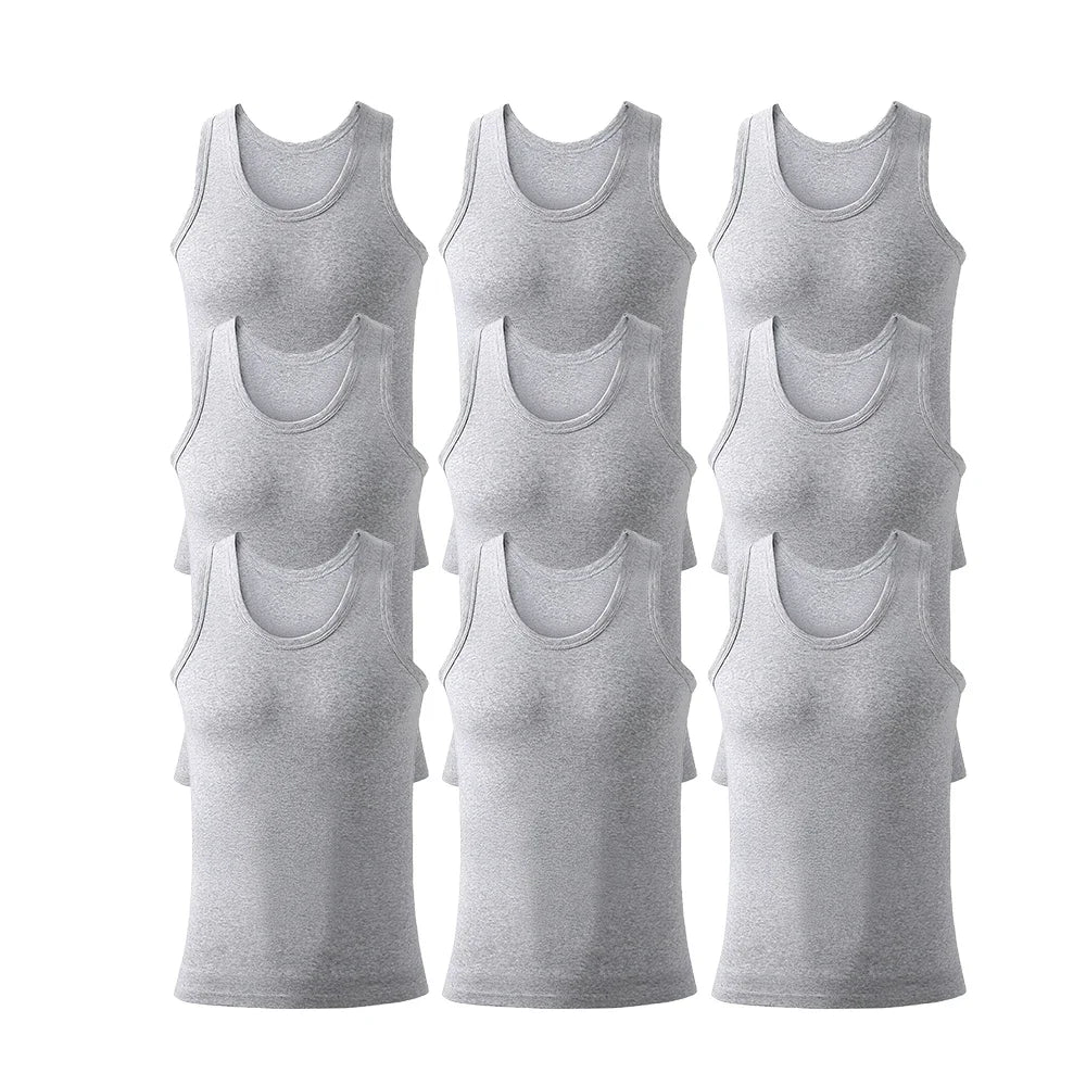 9Pcs Men's Cotton Athletic Tank Top Sleeveless Tank A-Shirt Breathable Moisture-Wicking Undershirt Summer Lightweight Underwear