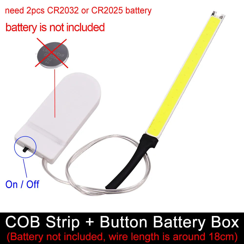 100x8mm 3V 3.7V 5V COB LED Light Chip 2W Warm Cool White Color with USB Plug AA Button Battery Box Dimmable Strip LED Bulb 100mm