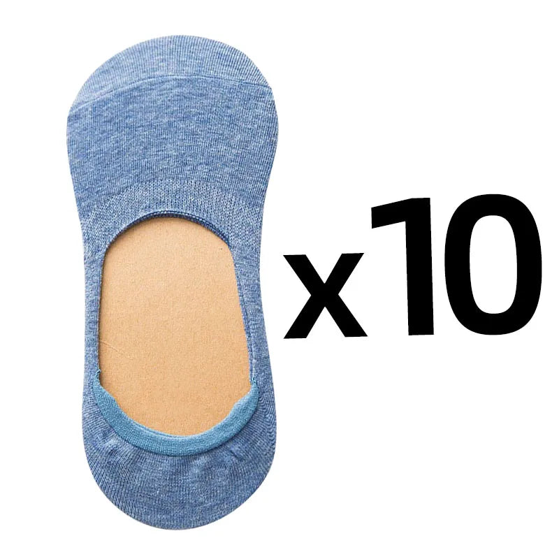 10 Pairs Women Cotton Low Cut Socks Solid Color Softable Summer Silicone Non-slip Deep Mouth Prevent Heel Loss Slipper Socks