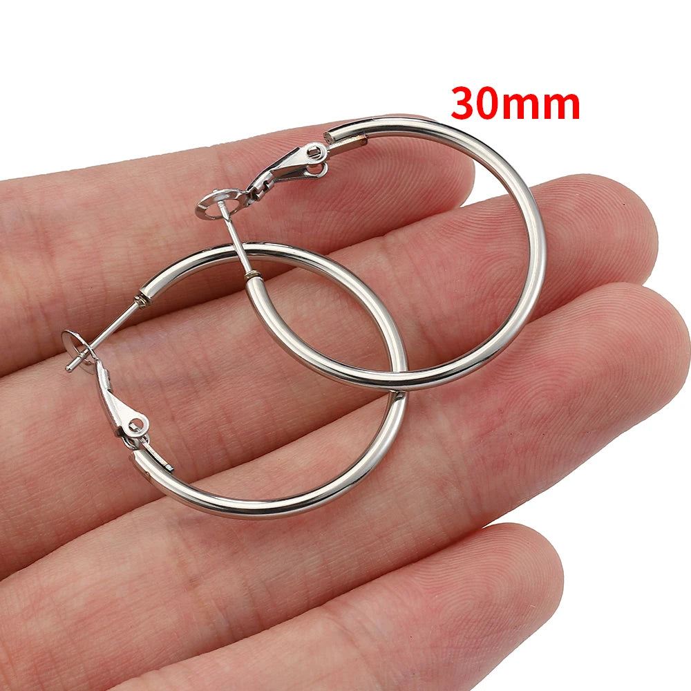 10pcs 2pcs Stainless Steel Round Big Circle Hoop Earring Hoops Gold Color Earring Fashion Women Jewelry Making DIY Accessories