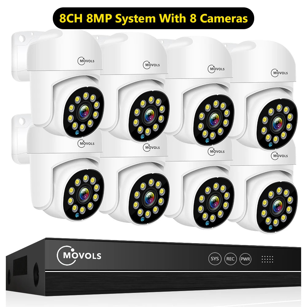 Movols 4K XMEYE POE Surveillance System 8MP 4MP Two Way Audio PTZ CCTV POE AI Security Camera 8CH P2P NVR Video Surveillance Kit