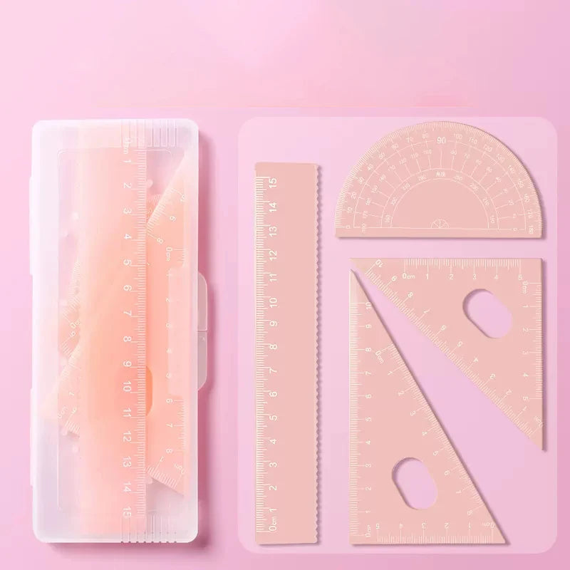 4pcs/box Ins Gradient Rulers Straight Triangle Ruler Protractor Drawing Painting Drafting Tool Korean Stationery Office Supplies