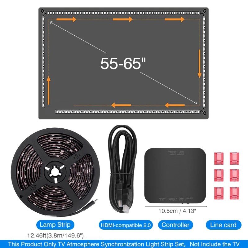 2024 New Ambient TV LED Backlight Sync to Screen For 40-85Inch Real-Time Sync LED Light Strip For 4K HDMI-Compatible 2.0 Device