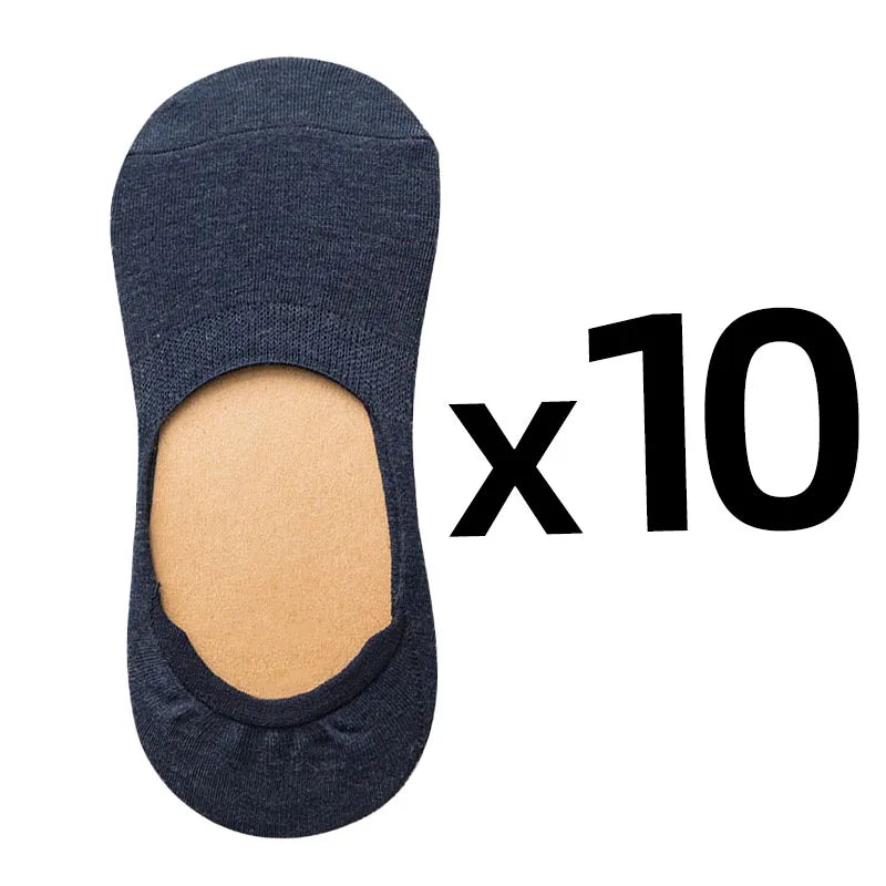 10 Pairs Women Cotton Low Cut Socks Solid Color Softable Summer Silicone Non-slip Deep Mouth Prevent Heel Loss Slipper Socks
