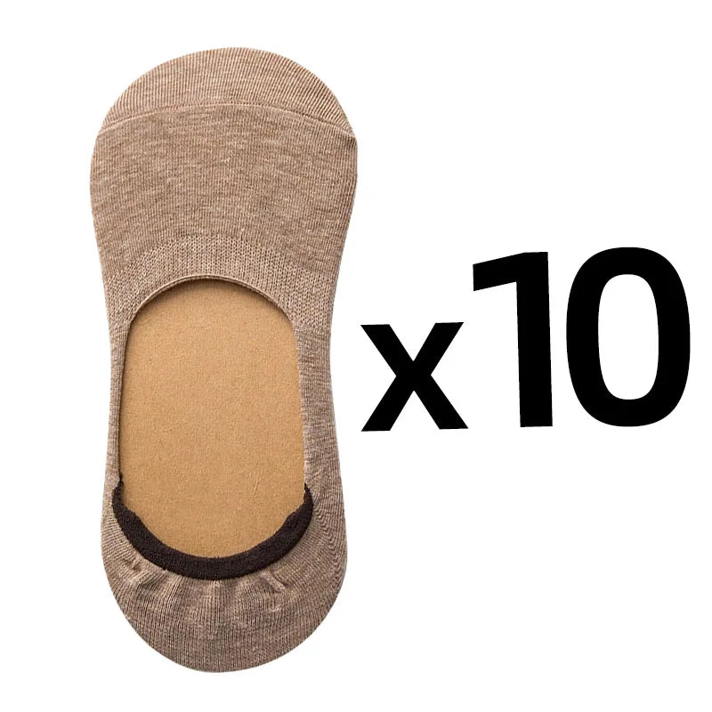 10 Pairs Women Cotton Low Cut Socks Solid Color Softable Summer Silicone Non-slip Deep Mouth Prevent Heel Loss Slipper Socks