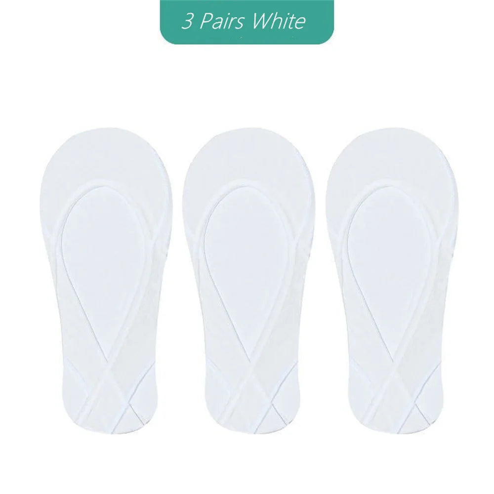 3 Pairs Invisible Cotton Pad Boat Socks Women's Summer Ice Silk Shallow Mouth Socks for High Heel Shoes Non Slip Silicone Sling