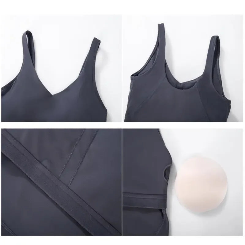 Nepoagym PASSION Tank Top with Shelf Built In Bra Crop Top with Removable Padding Longline Sports Bra for Yoga Gym