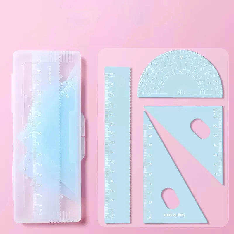 4pcs/box Ins Gradient Rulers Straight Triangle Ruler Protractor Drawing Painting Drafting Tool Korean Stationery Office Supplies