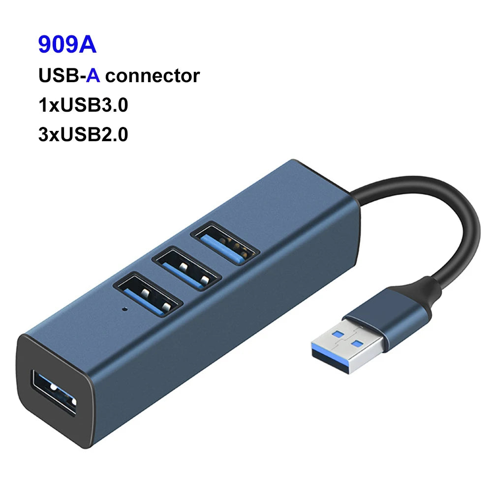 MZX USB A 3.0 Hub Aluminum Multi Ports Splitter Concentrator Quick PD Charger Power Adapter C Multiple Expander Hubs With Switch