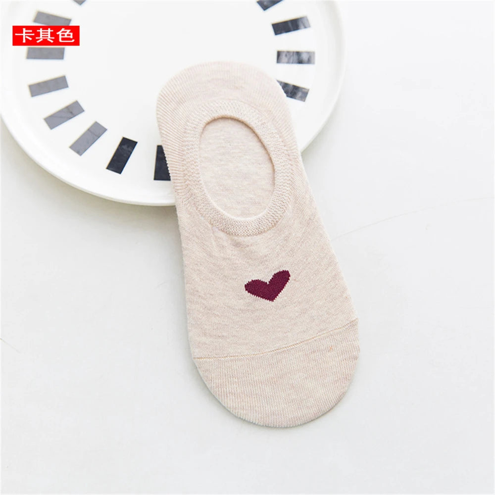 New Women's Summer Red Love Heart Breathable Soft Cotton Short Socks Unisex No-Slip Invisible Sokken Dropship