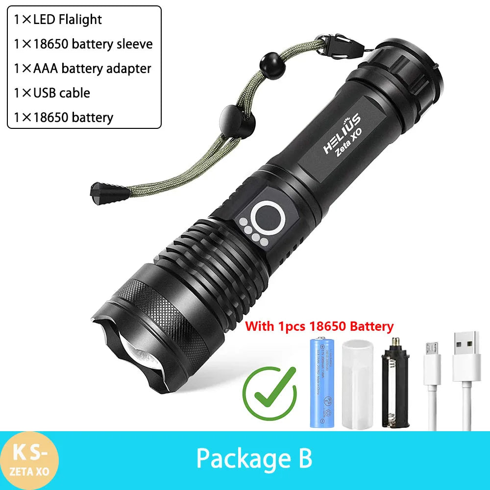 KENSUN High Power XHP70 Rechargeable Led Flashlight 4 Core Torch Zoom Usb Hand Lantern For Camping, Outdoor & Emergency Use 