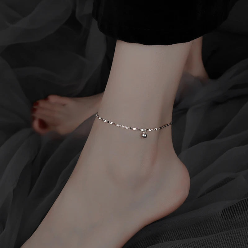 Minimalism Silver Color Beads Anklet for Women Summer Beach Simple Flat Chain Bracelet Barefoot Anklet Jewelry Daily Wear