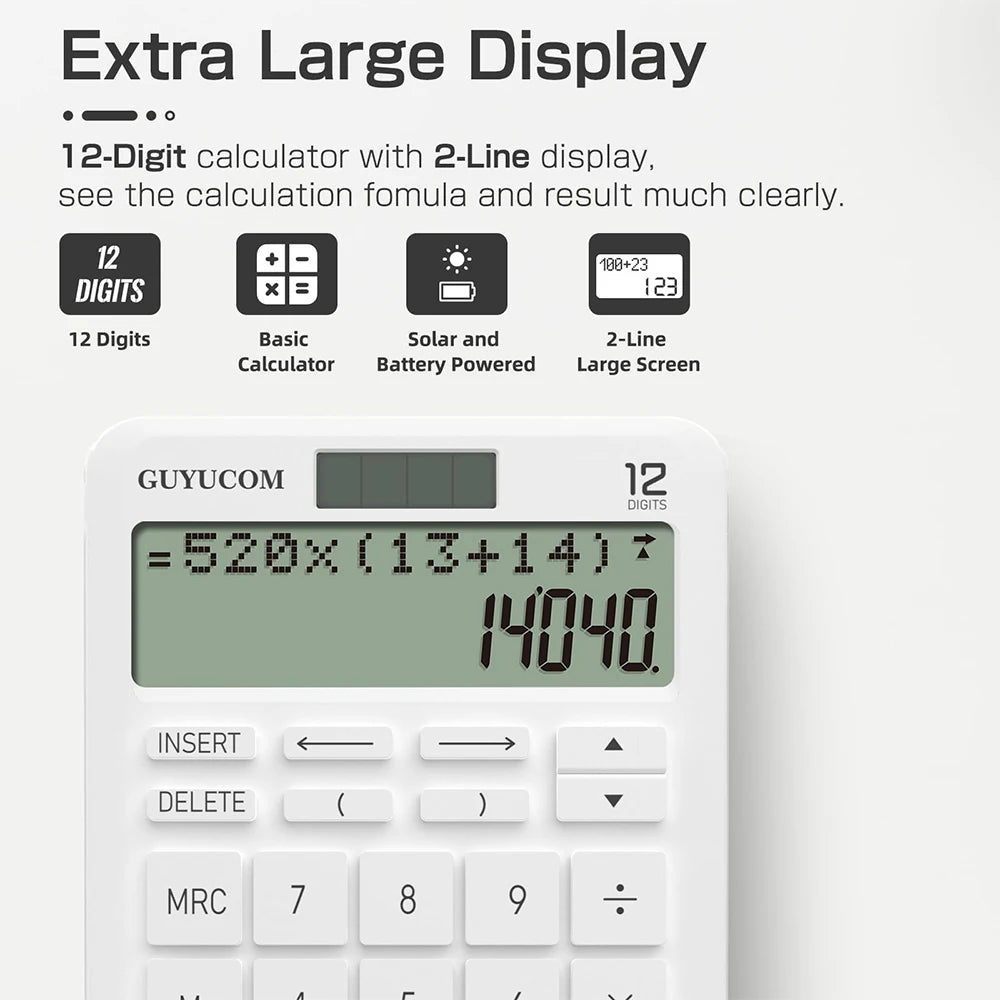 Desk Calculator with Upgraded History Recording and Track Back Funtion Percentage 2-Lined Large Clearly LCD Display 12-Digit