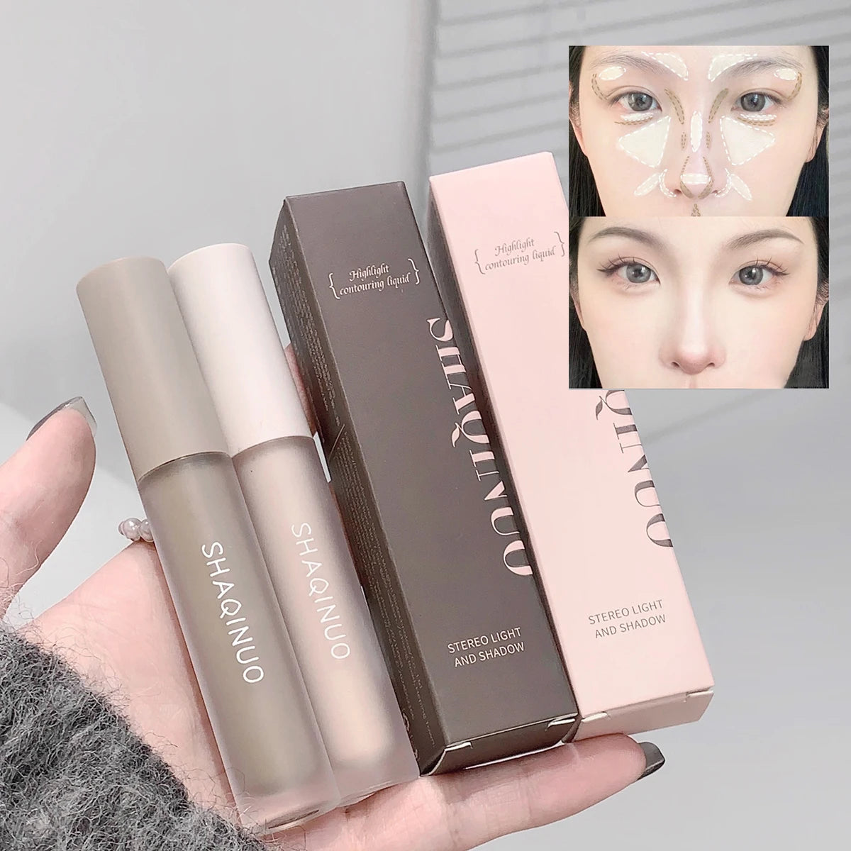 Facial Liquid Contour Stick Concealer Contouring 3D Cement Grey Nose Shadow Cream Brighten Highlighter Bronzer Concealer Makeup