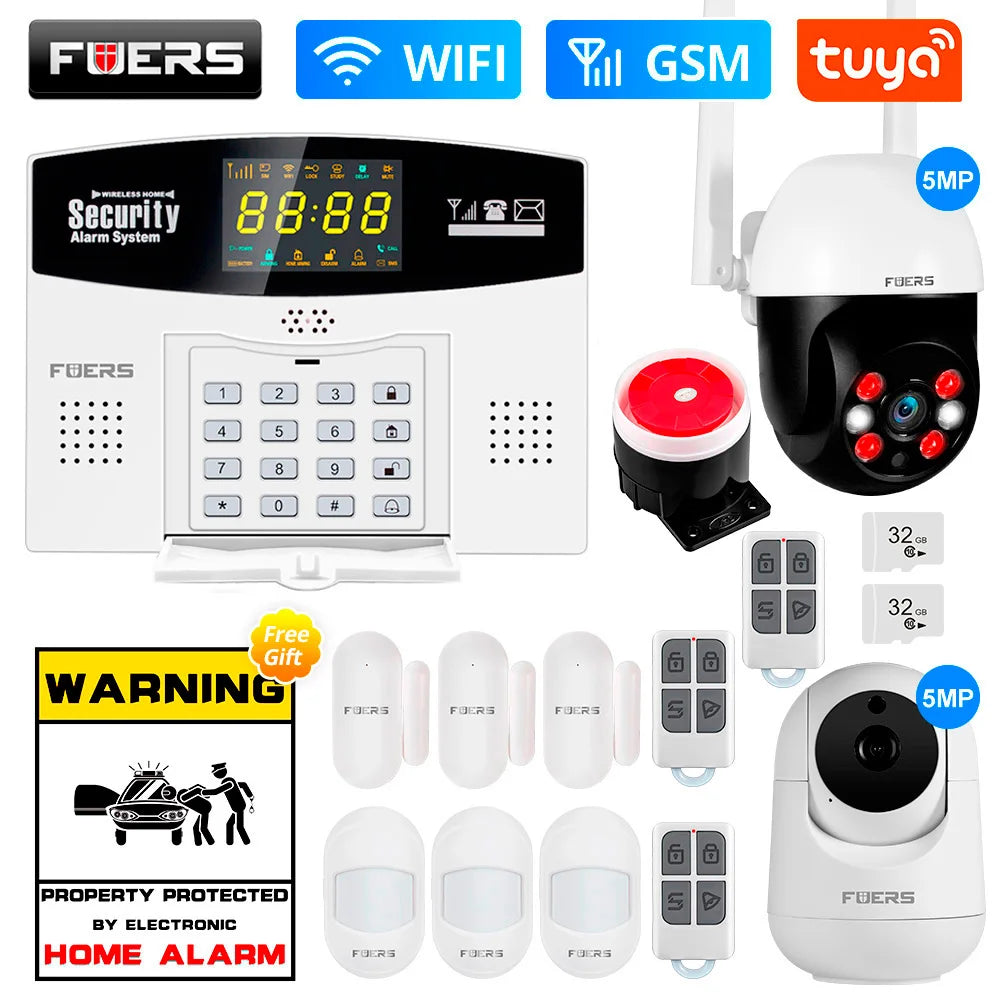 Fuers Tuya Smart WIFI 4G 2G GSM Alarm System Burglar Alarm 433MHZ Wireless Wired Security Zone Link Alexa Google Motion Sensor