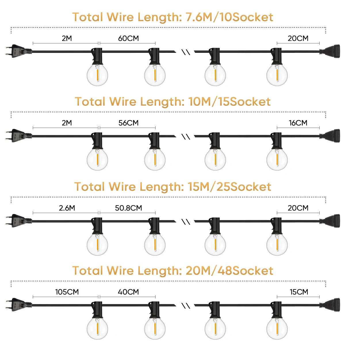 Shatterproof G40 Lights Garland 220V 110V Led String Light E12 Waterproof Connectable Outdoor Backyard Christmas Light Decor