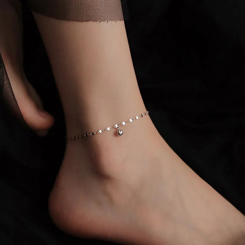 Minimalism Silver Color Beads Anklet for Women Summer Beach Simple Flat Chain Bracelet Barefoot Anklet Jewelry Daily Wear