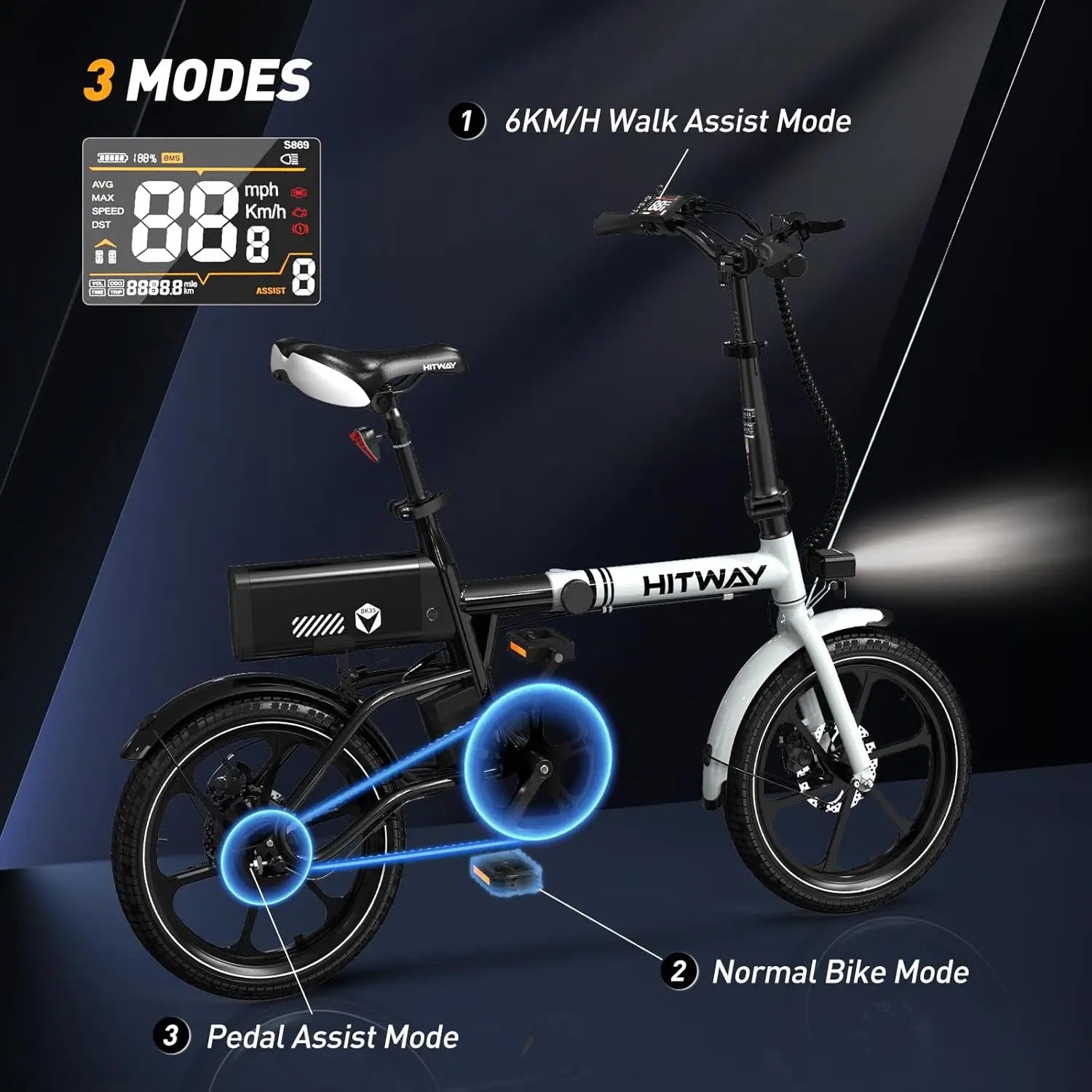 HITWAY BK 35S Electric Bike, 16 ”E cycling 250W City E-Bike Max.Range 25-60KM woman man