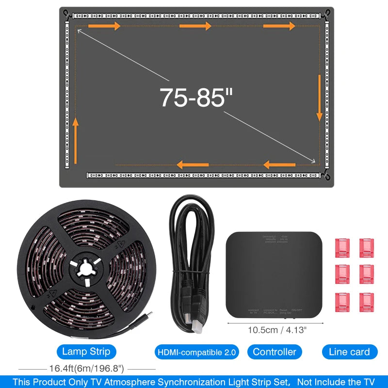 2024 New Ambient TV LED Backlight Sync to Screen For 40-85Inch Real-Time Sync LED Light Strip For 4K HDMI-Compatible 2.0 Device