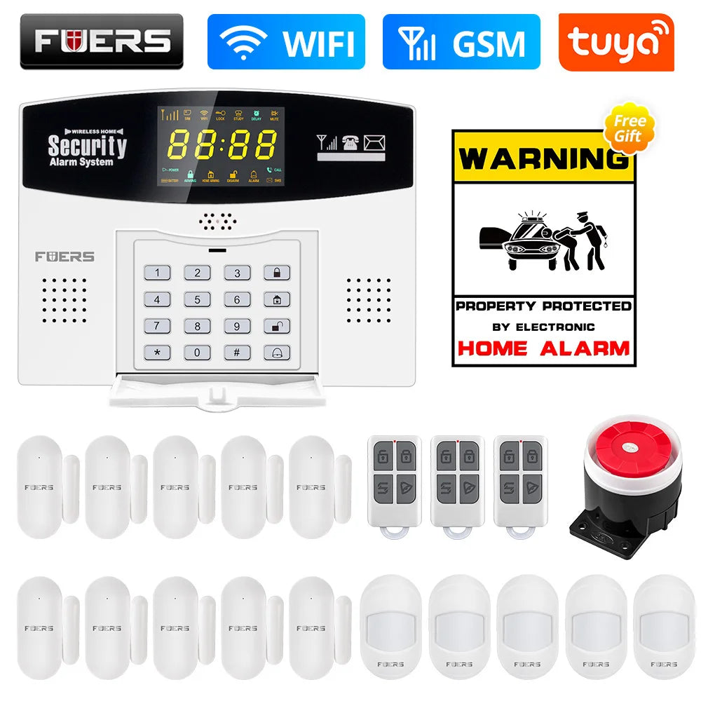 Fuers Tuya Smart WIFI 4G 2G GSM Alarm System Burglar Alarm 433MHZ Wireless Wired Security Zone Link Alexa Google Motion Sensor