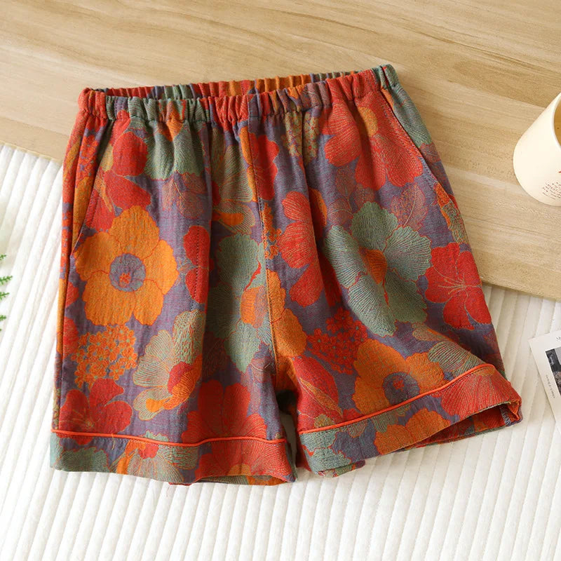 2025 New Summer Women's Pajamas 100% Cotton Shorts Yarn-dyed Jacquard Shorts Women's Loose Home Pants Thin Home Pants Pajamas