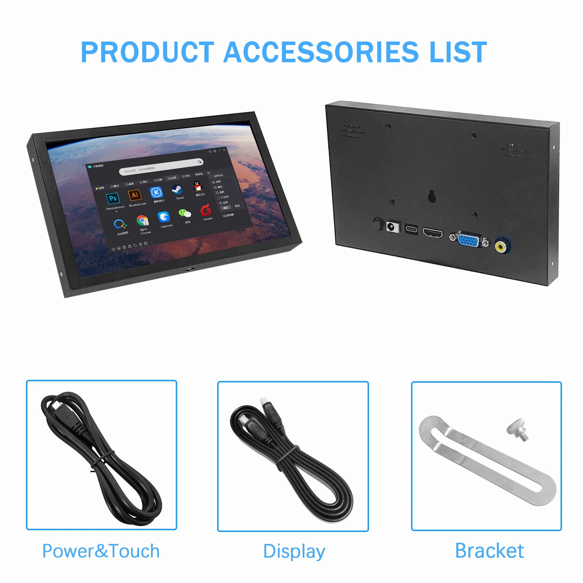 EM713 Mini 7 Inch Industrial Screen HD 1024x600 HDMI-compatible Monitor TFT Panel Metal Housing With VGA AV DC BNC Input 5V/1A