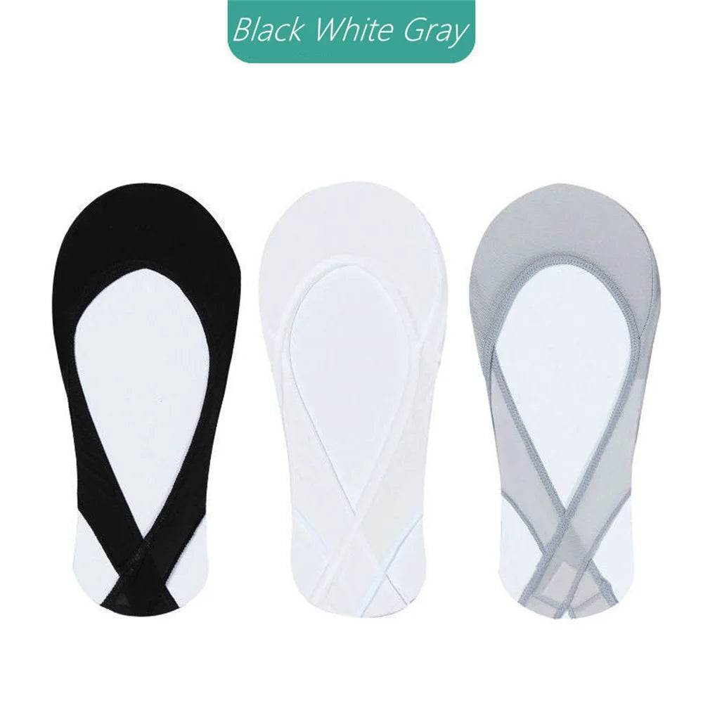 3 Pairs Invisible Cotton Pad Boat Socks Women's Summer Ice Silk Shallow Mouth Socks for High Heel Shoes Non Slip Silicone Sling