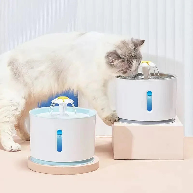 Cat water fountain Full-automatic circulating water Popular flower drinking device LED red and blue induction lamp