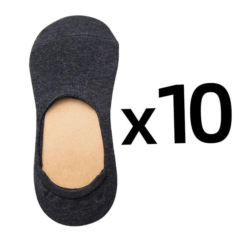 10 Pairs Women Cotton Low Cut Socks Solid Color Softable Summer Silicone Non-slip Deep Mouth Prevent Heel Loss Slipper Socks