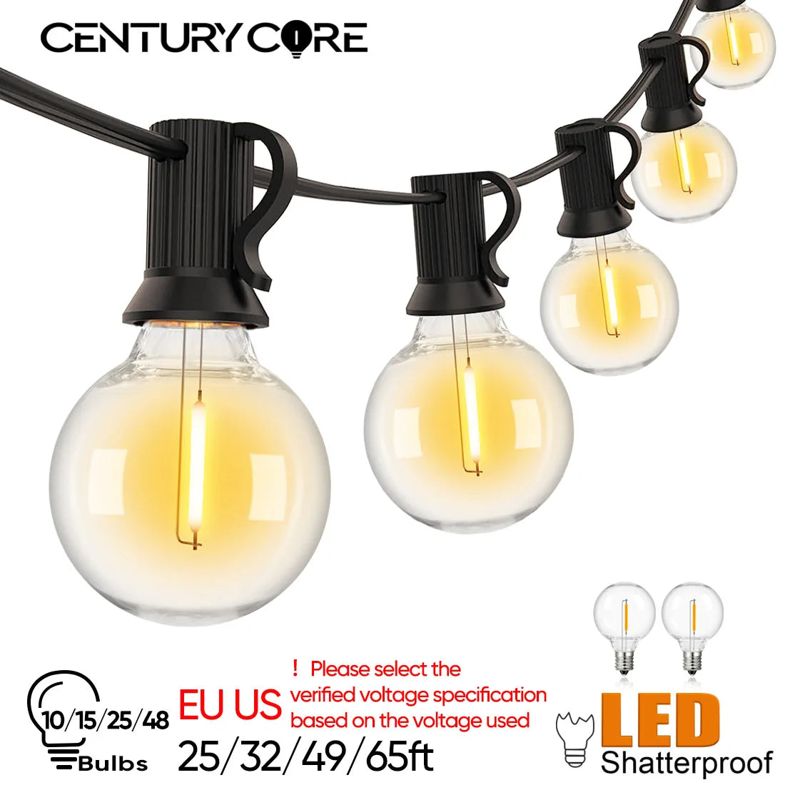 Shatterproof G40 Lights Garland 220V 110V Led String Light E12 Waterproof Connectable Outdoor Backyard Christmas Light Decor