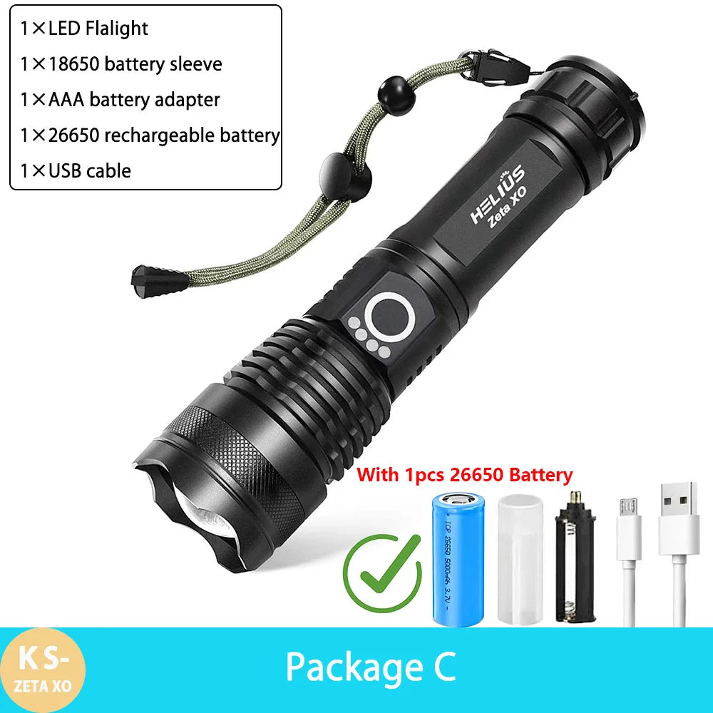 KENSUN High Power XHP70 Rechargeable Led Flashlight 4 Core Torch Zoom Usb Hand Lantern For Camping, Outdoor & Emergency Use 