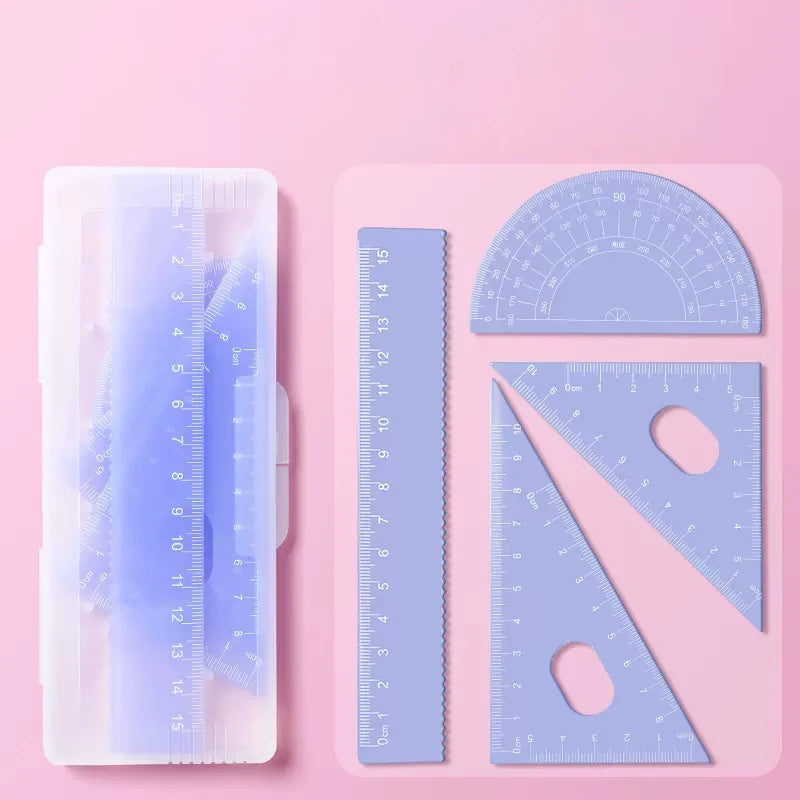 4pcs/box Ins Gradient Rulers Straight Triangle Ruler Protractor Drawing Painting Drafting Tool Korean Stationery Office Supplies