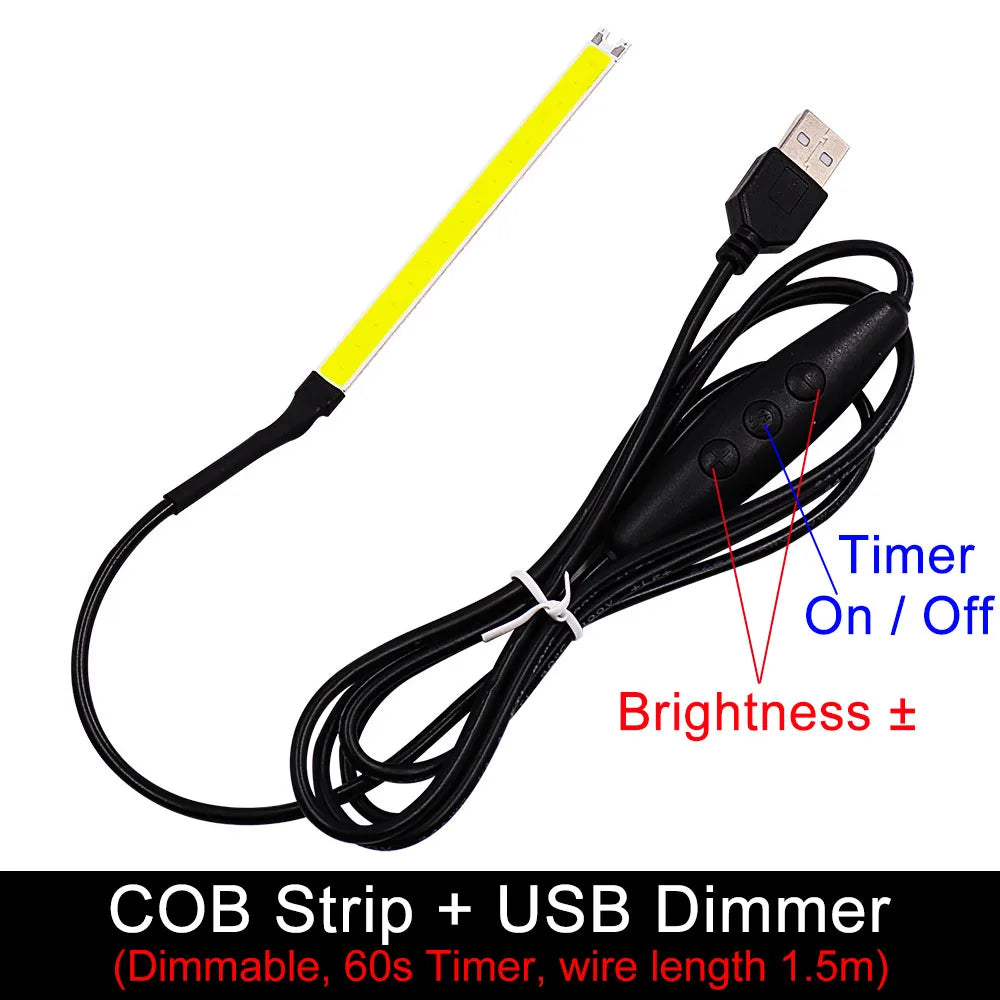 100x8mm 3V 3.7V 5V COB LED Light Chip 2W Warm Cool White Color with USB Plug AA Button Battery Box Dimmable Strip LED Bulb 100mm