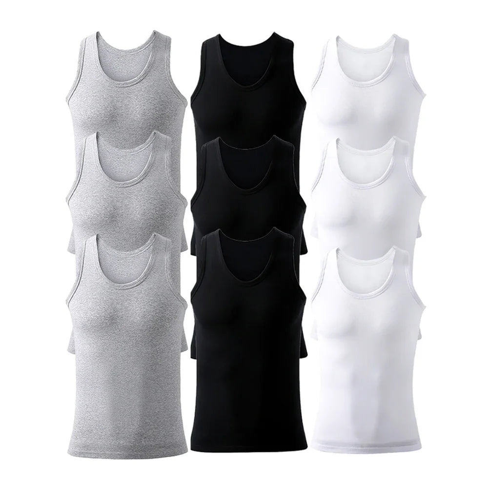 9Pcs Men's Cotton Athletic Tank Top Sleeveless Tank A-Shirt Breathable Moisture-Wicking Undershirt Summer Lightweight Underwear