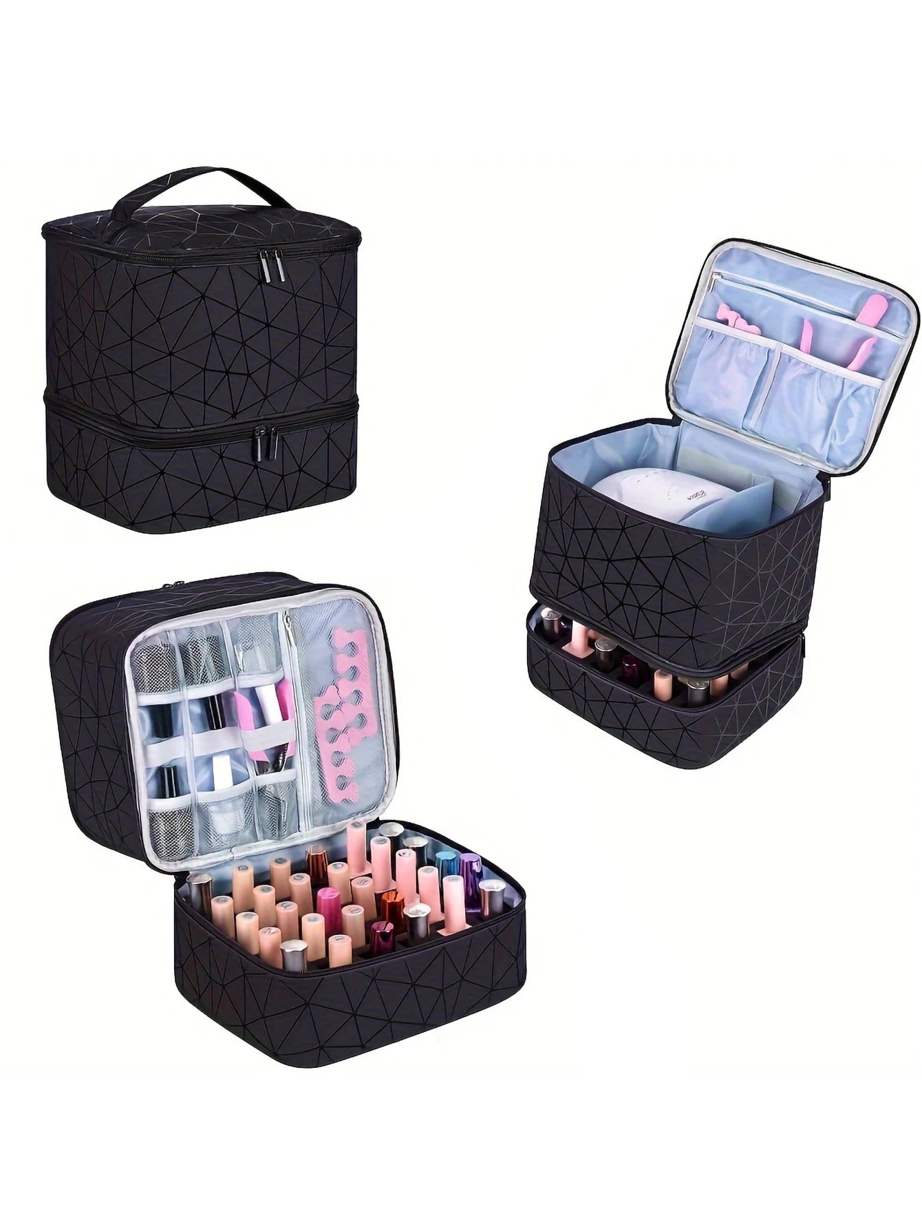 Women's Portable Double-layer Nail Polish Storage Bag Organizer Travel Essential Oil Storage Box Multi-function Storage Bag
