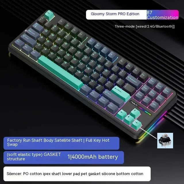 Aula F87 PRO Mechanical Keyboard 3 Mode 2.4G/USB/Bluetooth Tri Mode Wireless Keyboard 87 Key Hotswap RGB PBT Gaming Keyboard