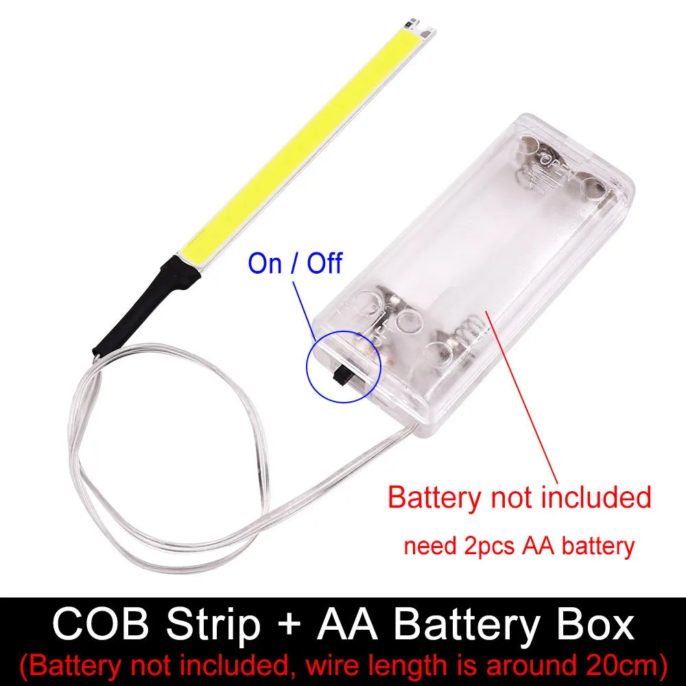 100x8mm 3V 3.7V 5V COB LED Light Chip 2W Warm Cool White Color with USB Plug AA Button Battery Box Dimmable Strip LED Bulb 100mm