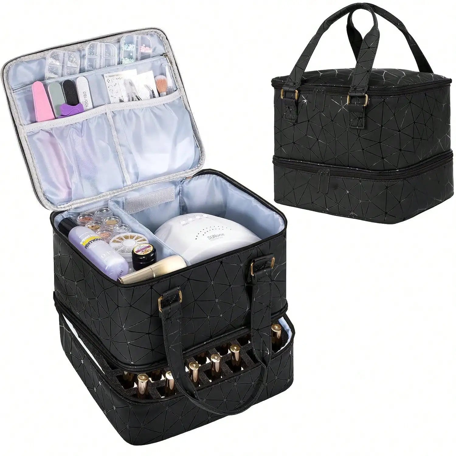 Women's Portable Double-layer Nail Polish Storage Bag Organizer Travel Essential Oil Storage Box Multi-function Storage Bag