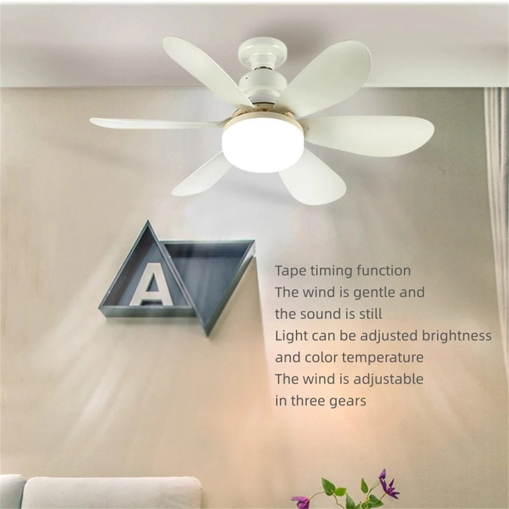 E27 40W 52Cm Ceiling Fan With Led Light Remote Control White For Kitchen Bedroom Dining Room Patio