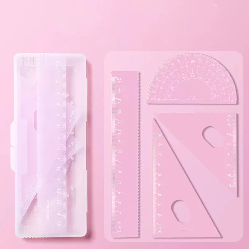 4pcs/box Ins Gradient Rulers Straight Triangle Ruler Protractor Drawing Painting Drafting Tool Korean Stationery Office Supplies