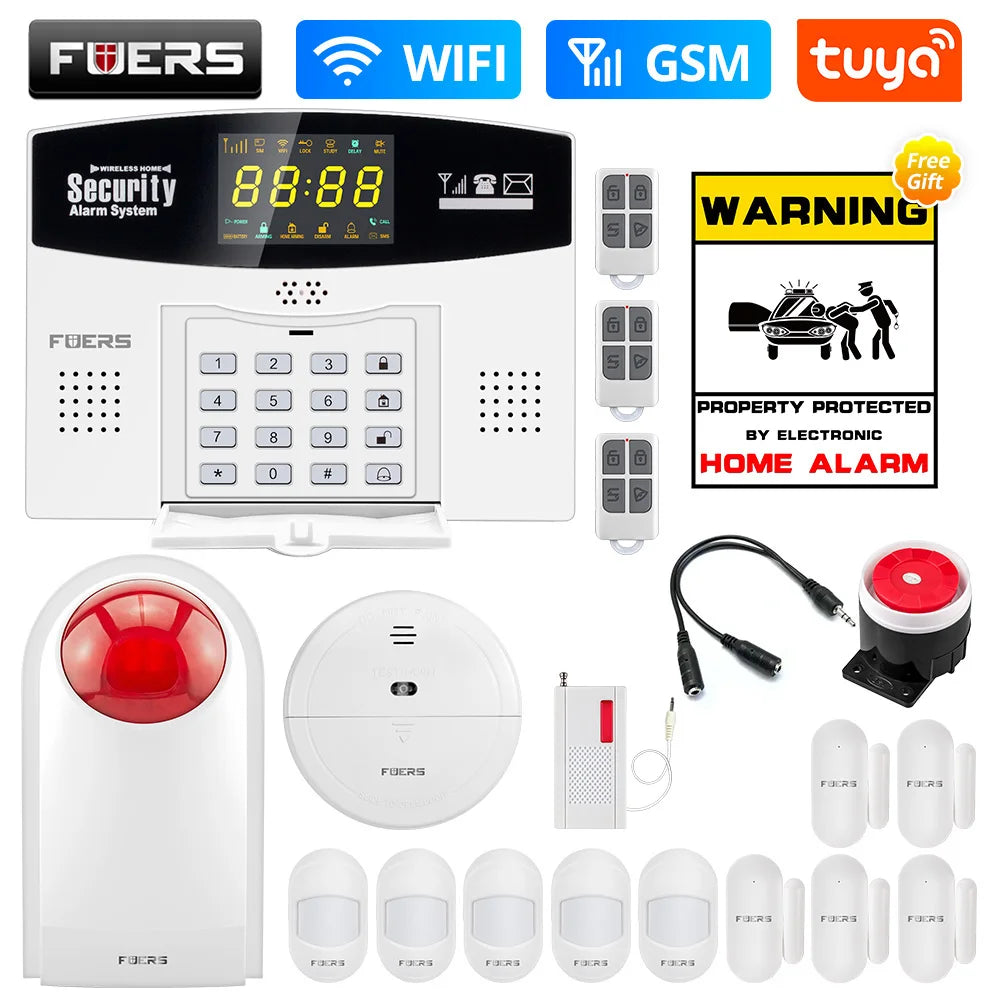 Fuers Tuya Smart WIFI 4G 2G GSM Alarm System Burglar Alarm 433MHZ Wireless Wired Security Zone Link Alexa Google Motion Sensor