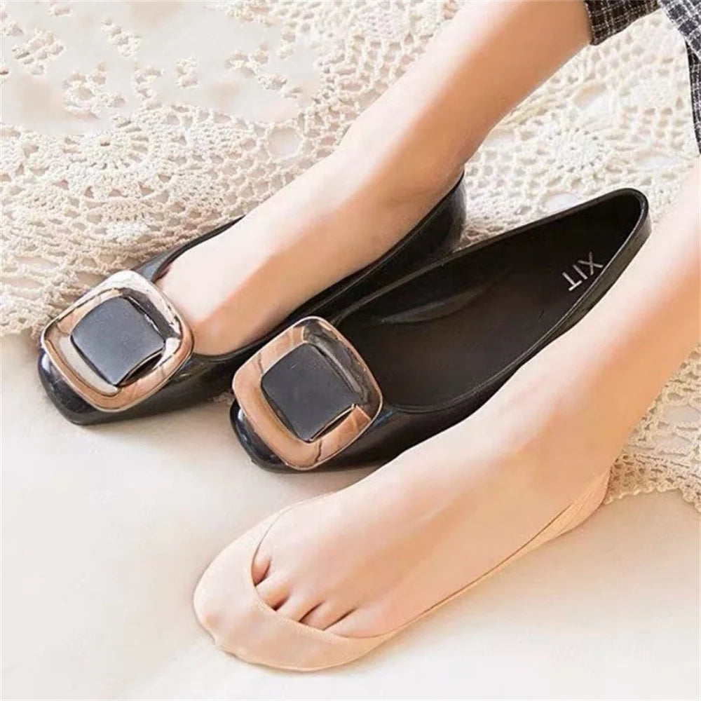3 Pairs Invisible Cotton Pad Boat Socks Women's Summer Ice Silk Shallow Mouth Socks for High Heel Shoes Non Slip Silicone Sling