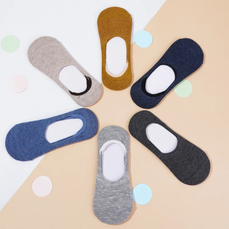 10 Pairs Women Cotton Low Cut Socks Solid Color Softable Summer Silicone Non-slip Deep Mouth Prevent Heel Loss Slipper Socks