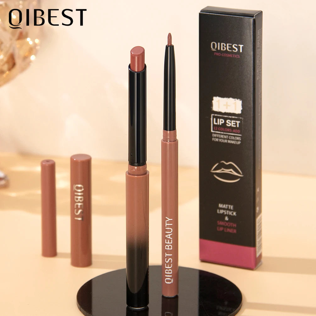 QIBEST Matte Nude Lipstick Pen Long Lasting Lipliner Lip Pencil Waterproof Lip Liner Contour Sexy Red Lip Makeup Set For Women