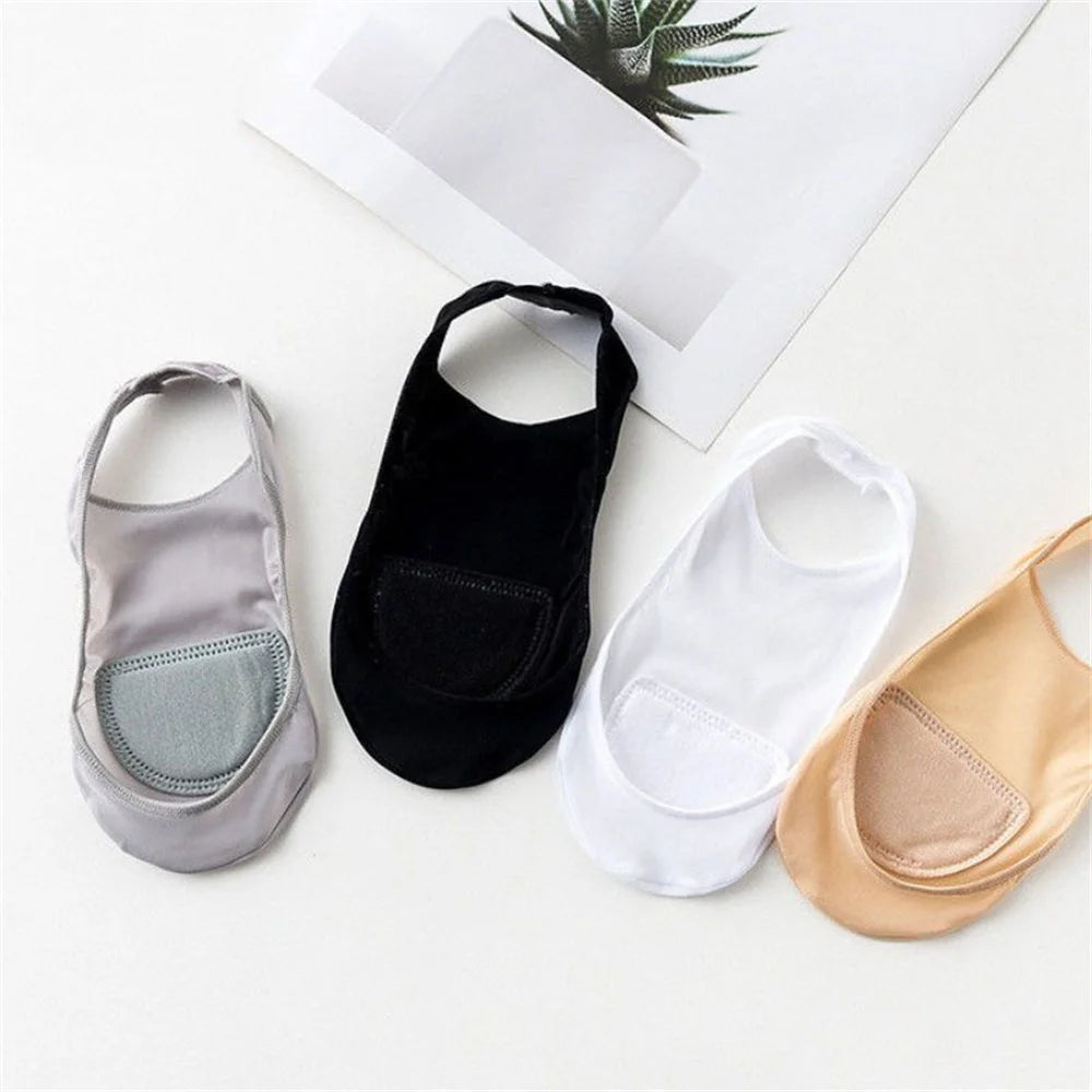 3 Pairs Invisible Cotton Pad Boat Socks Women's Summer Ice Silk Shallow Mouth Socks for High Heel Shoes Non Slip Silicone Sling