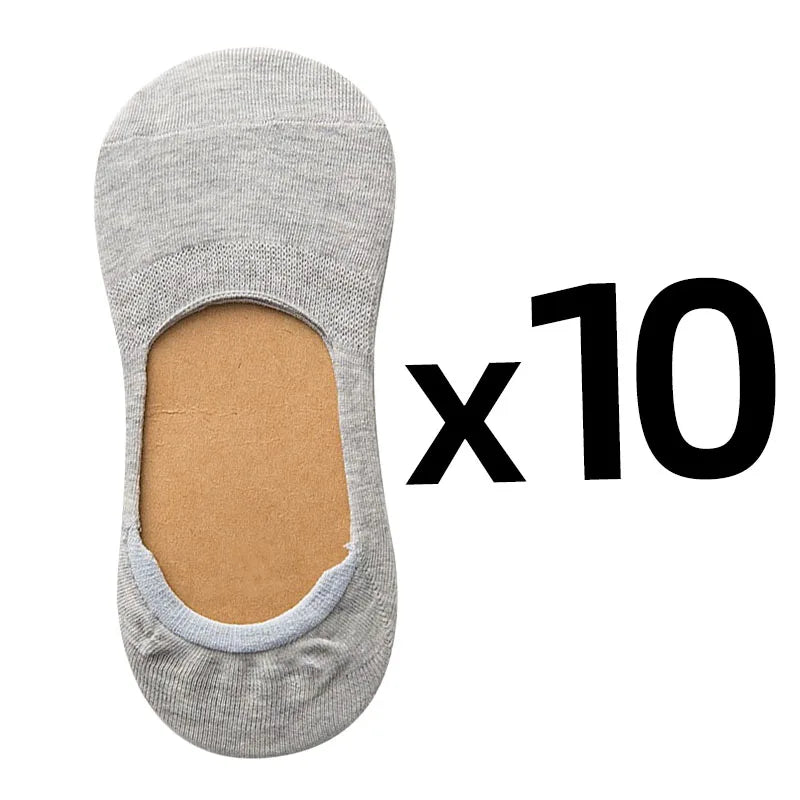 10 Pairs Women Cotton Low Cut Socks Solid Color Softable Summer Silicone Non-slip Deep Mouth Prevent Heel Loss Slipper Socks