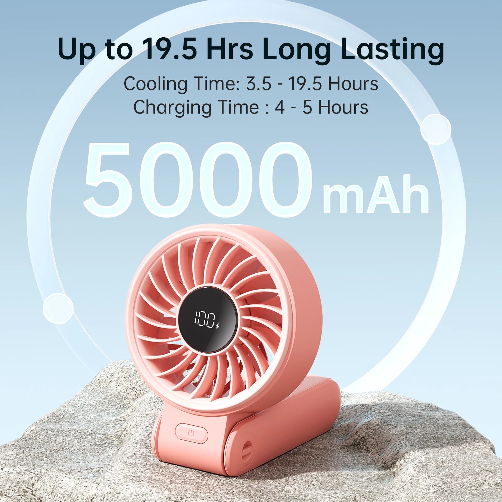 JISULIFE Portable Handheld Fan with LED Display,5 Speeds,5000mAh,150°Folded,3-IN-1 Hand/Desk/Neck Multifunction Personal Fan