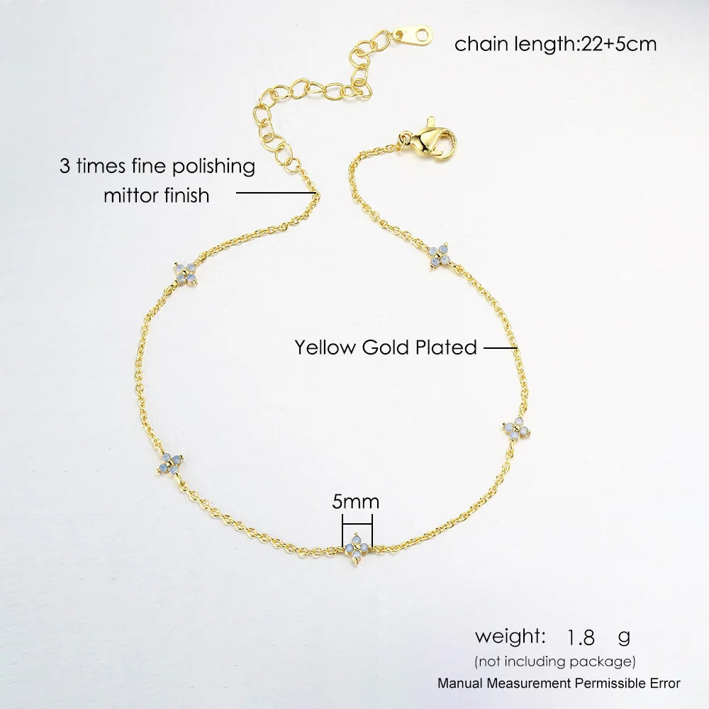 Four Leaf Clover Anklet Bracelet for Women Delicate Kpop Style Ctystal Thin Chains On Leg Summer Beach Accessories Gifts KDA003